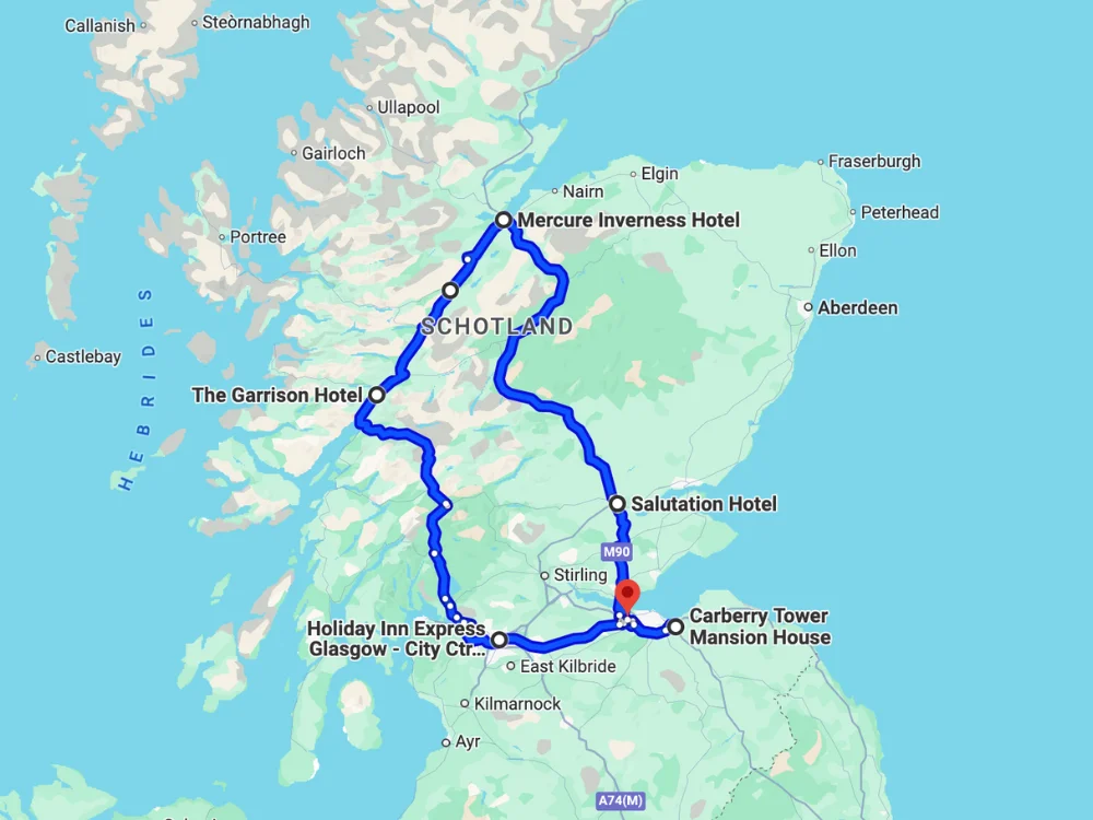 Rondreis Schotland | route